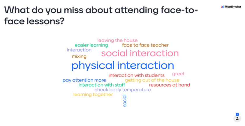Image depicting answers to what students miss about face to face lessons - findings with body of article